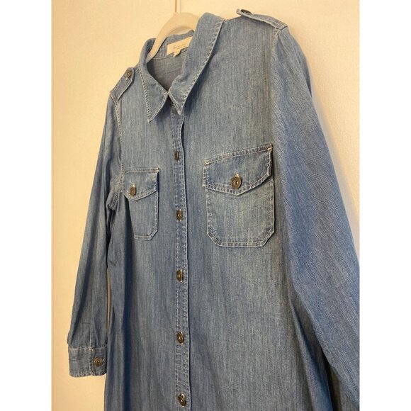 Turo By Vince Camuto Blue Long Sleeve Denim Shirt Dress Size L - Picture 2 of 5